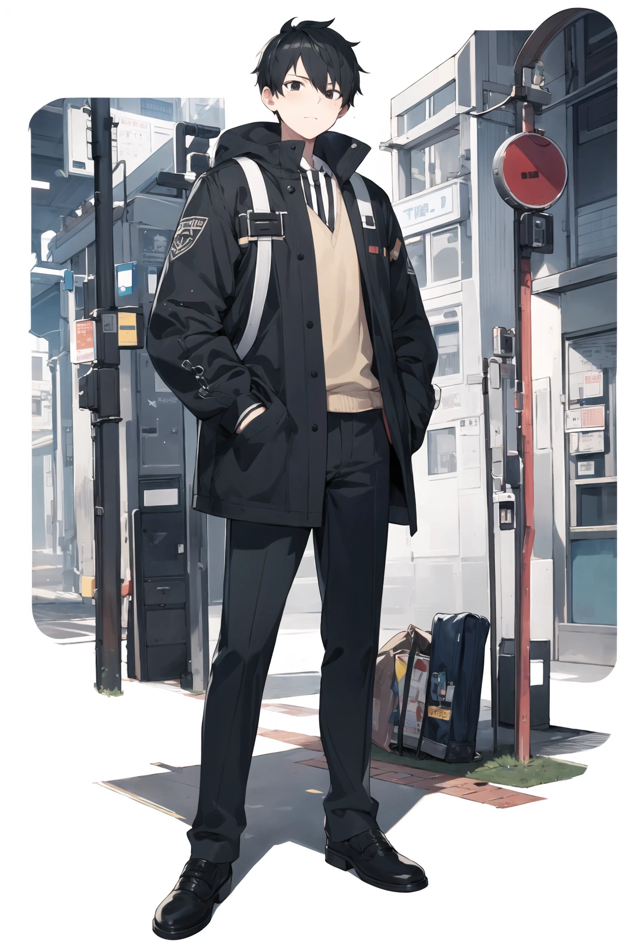 Standing Full Body with Background Style LoRA (带背景立绘/背景付き立ち絵) preview 4